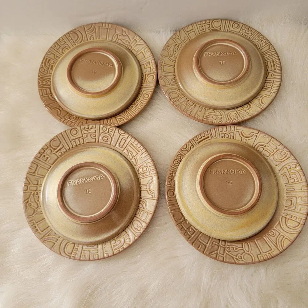 vintage Frankoma Set Of 8 aztec gold pottery plates 7G 7E - Picture 4 of 5